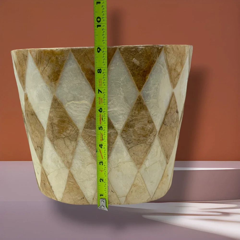 Natural Capiz Shell Harlequin Wastebasket Trash Can Coastal Organic Modern